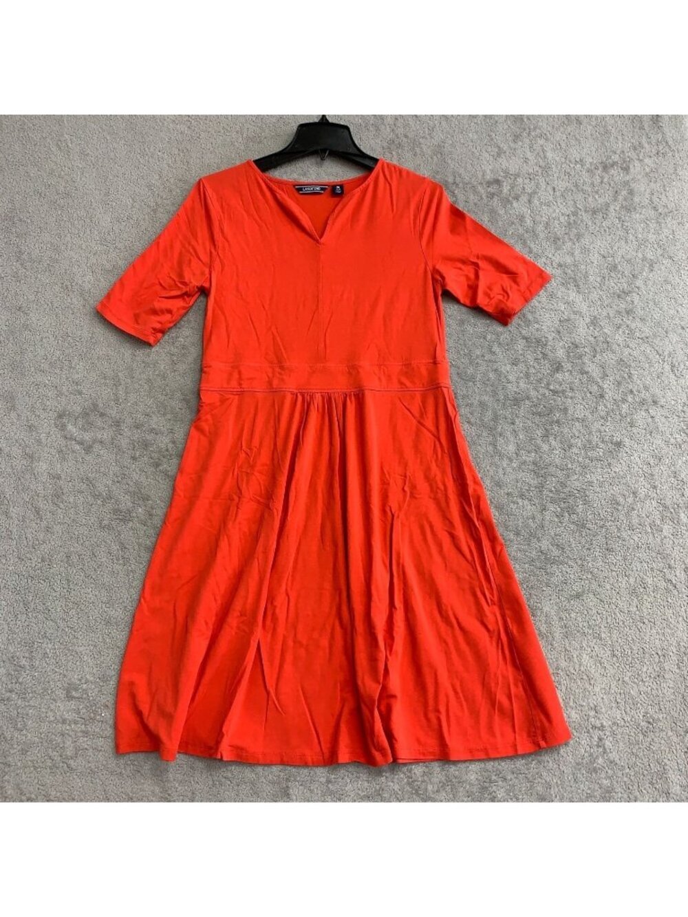 Lands End Women's M Red Fit & Flare Dress  Cotton Short Sleeve Shirt Dress P0061